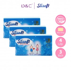 Combo 3 bịch giấy ăn Slisoft Doctor Care gói 450 tờ, khăn giấy khô Trắng tự nhiên từ bột cây Giang an toàn không tẩy trắng